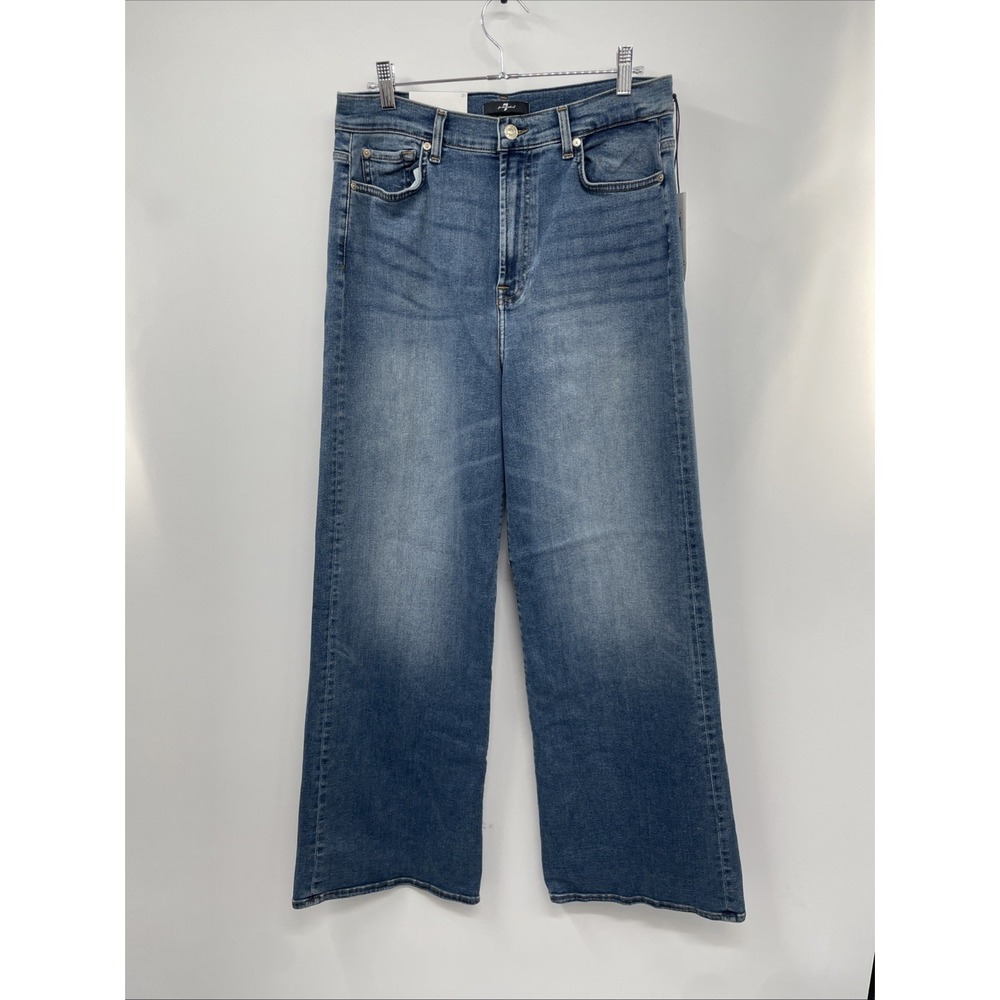 7 For All Mankind Jeans Womens 31 Blue Denim Cotton Ultra High Rise Wide Leg NWT